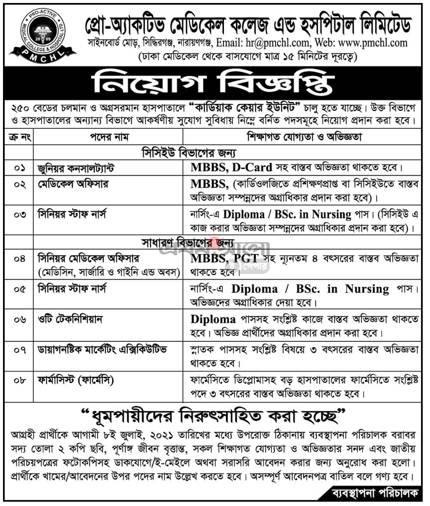 Hospital Job Circular At Pro Active Medical College And Hospital