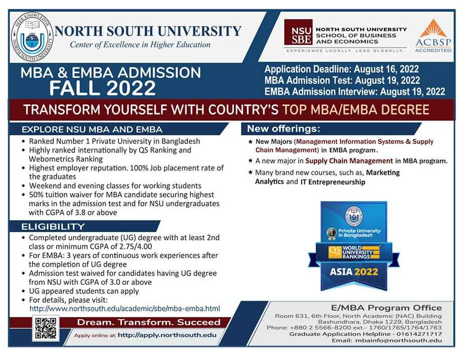 NSU Admission in MBA and EMBA