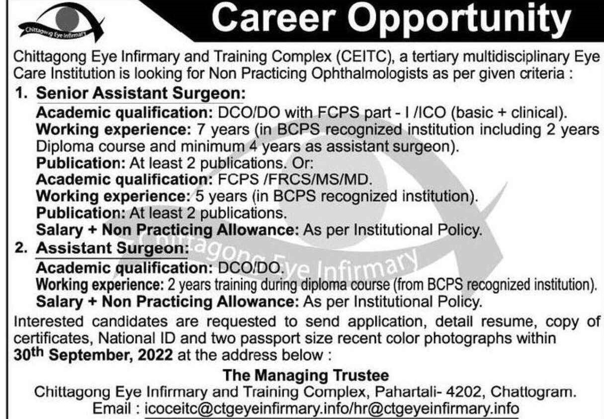 Chittagong Eye Infirmary and Training Complex (CEITC) Job Circular