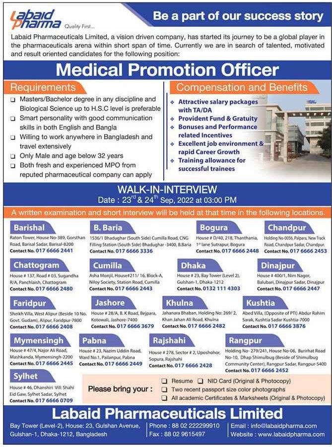 Pharma job in sells and marketing in Lab Aid Pharma