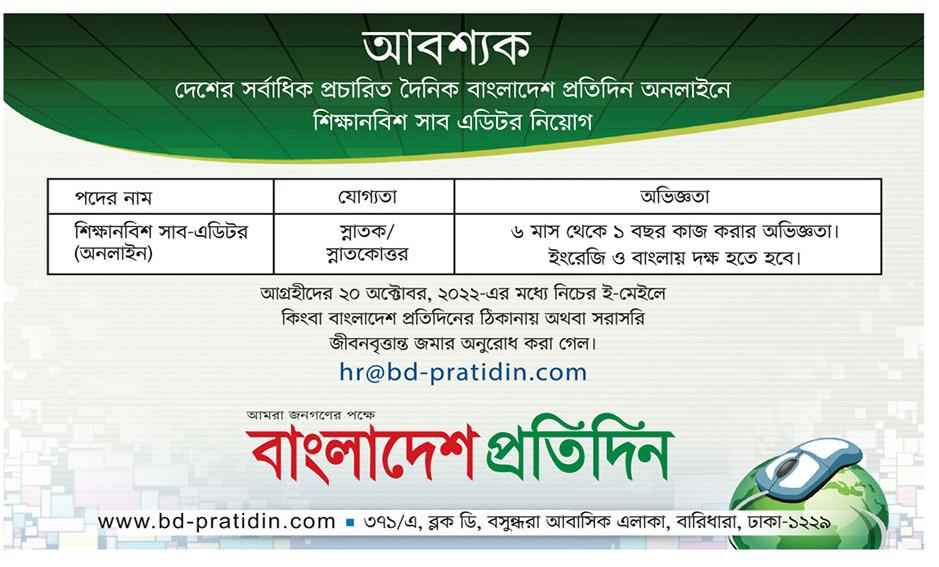 Bangladesh Pratidin Job Circular