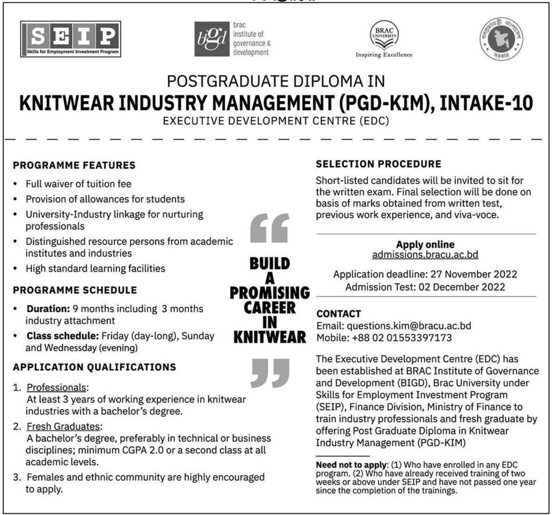 PGD Course in Knitwear Industry Management