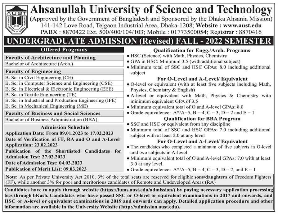 Admission in Ahsanullah University