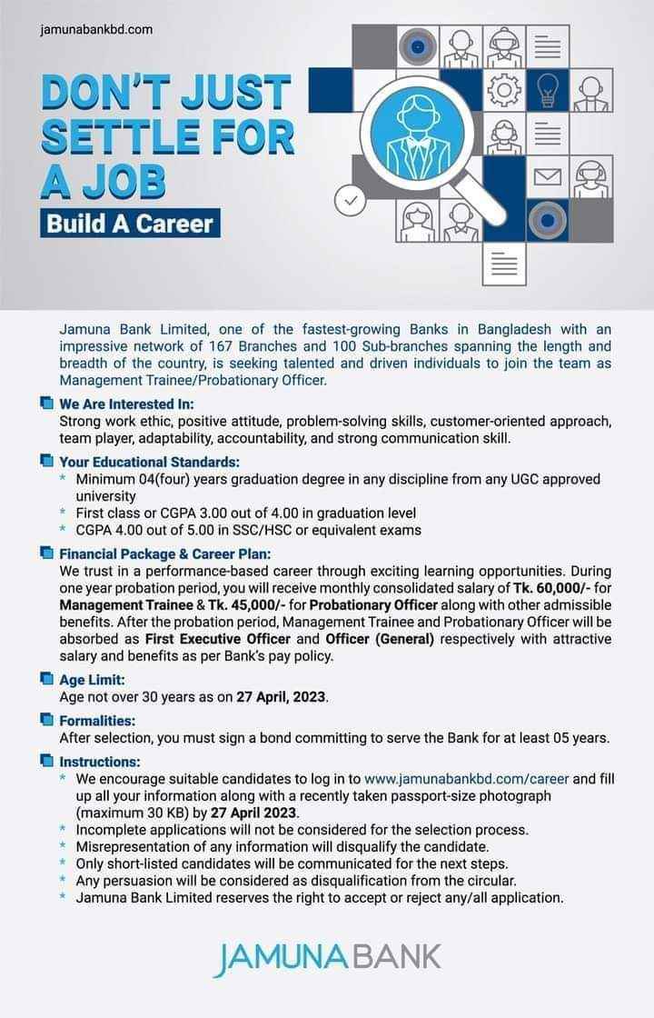 Jamuna Bank Career as Management Trainee