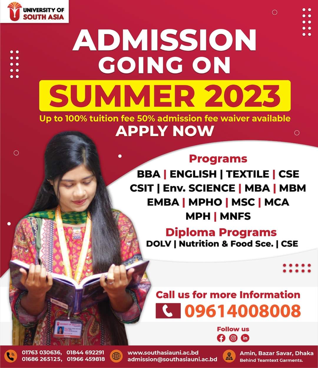 University of South Asia Admission Circular