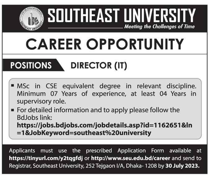Private University Job circular in Southeast University