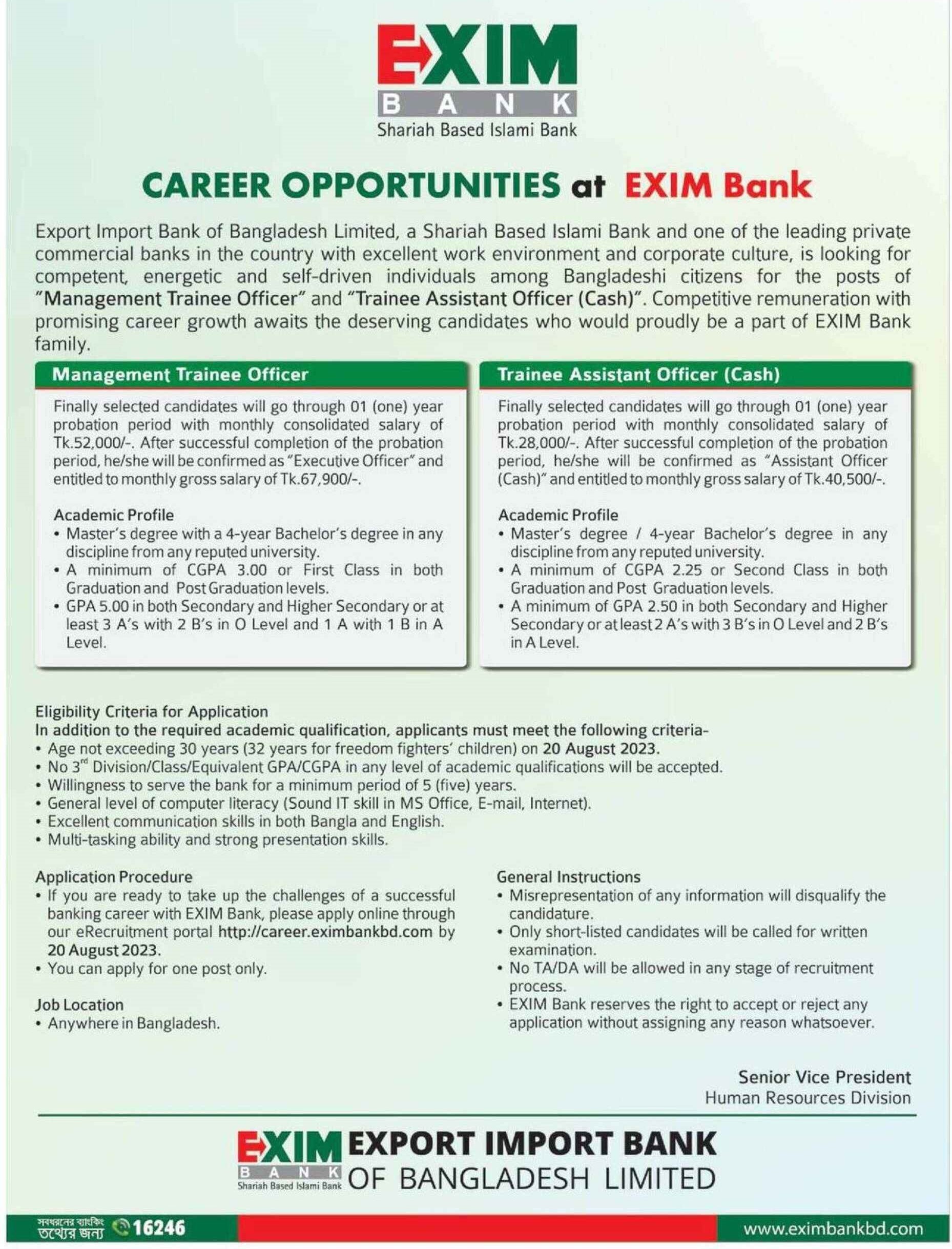 EXIM Bank Management Trainee Job Circular