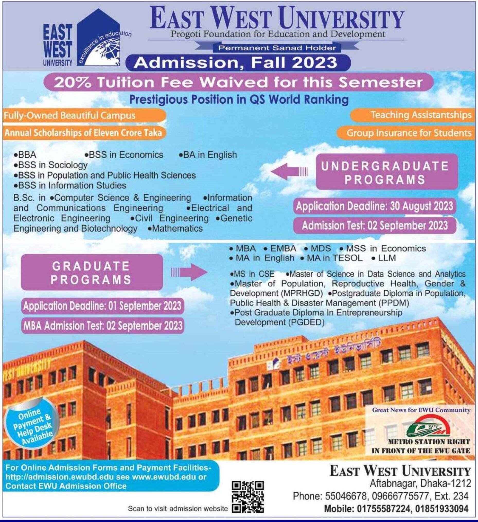 EAST WEST UNIVERSITY Admission Circular