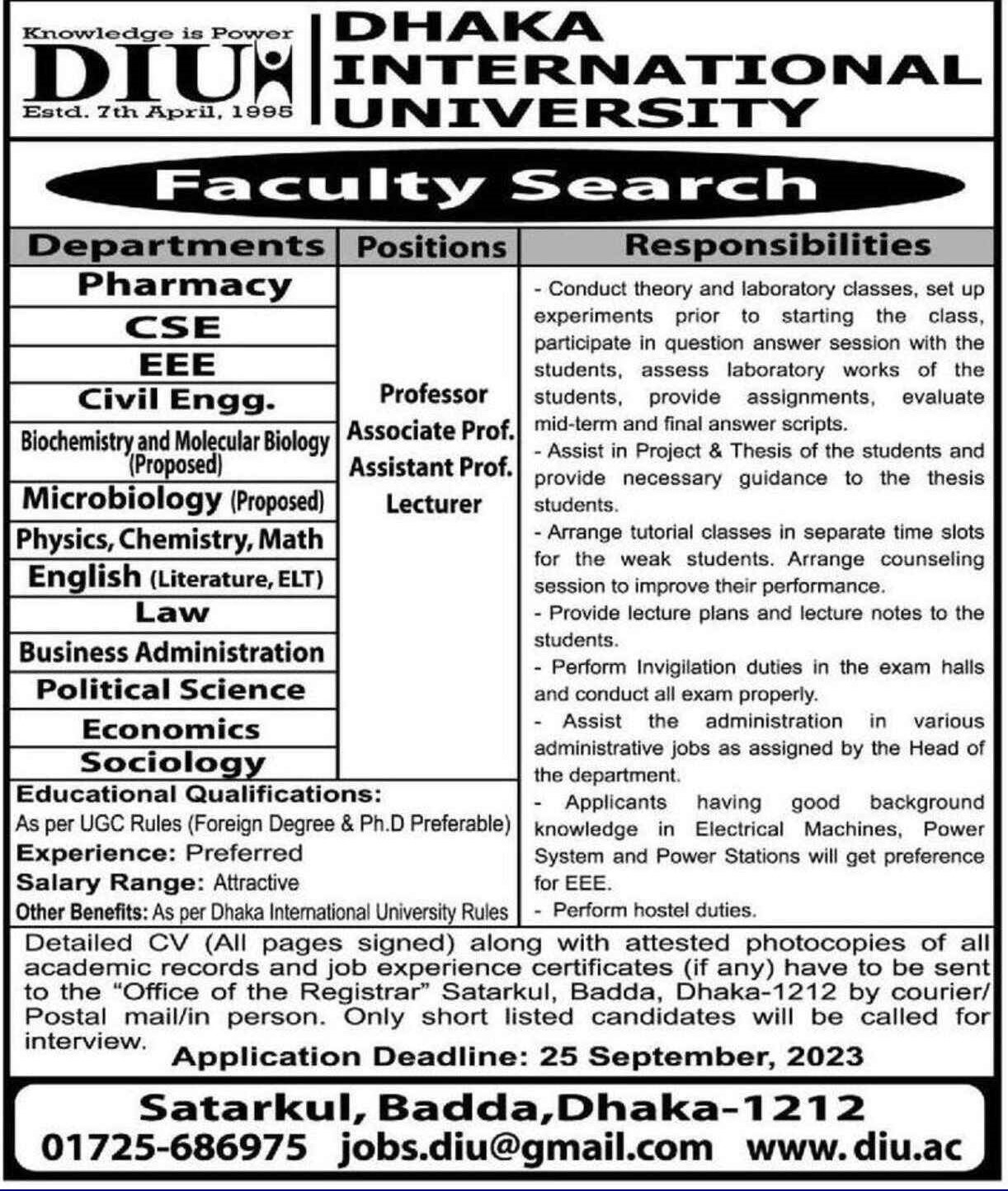 Dhaka International University Job Circular