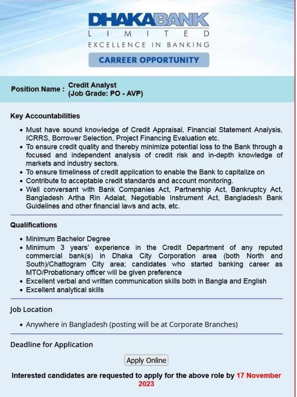 Dhaka Bank Career | Dhaka Bank Job Circular