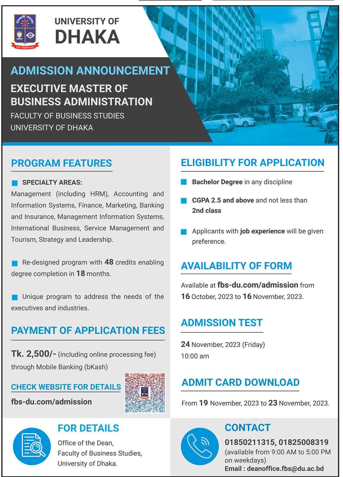 DU Evening MBA Admission Circular | DU Executive MBA Program