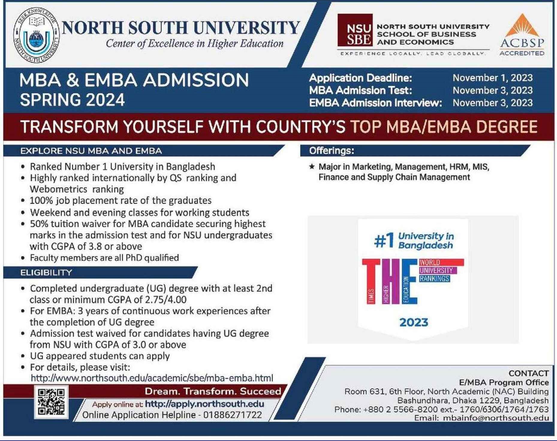 NSU Admission in MBA and EMBA