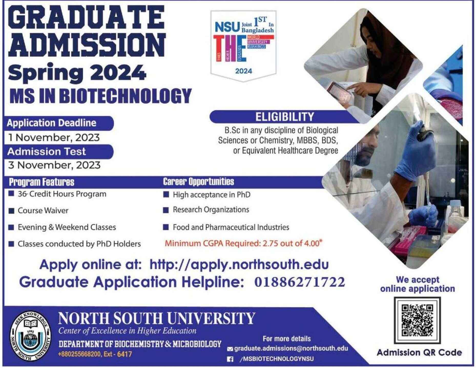 NSU Admission in MS in Biotechnology