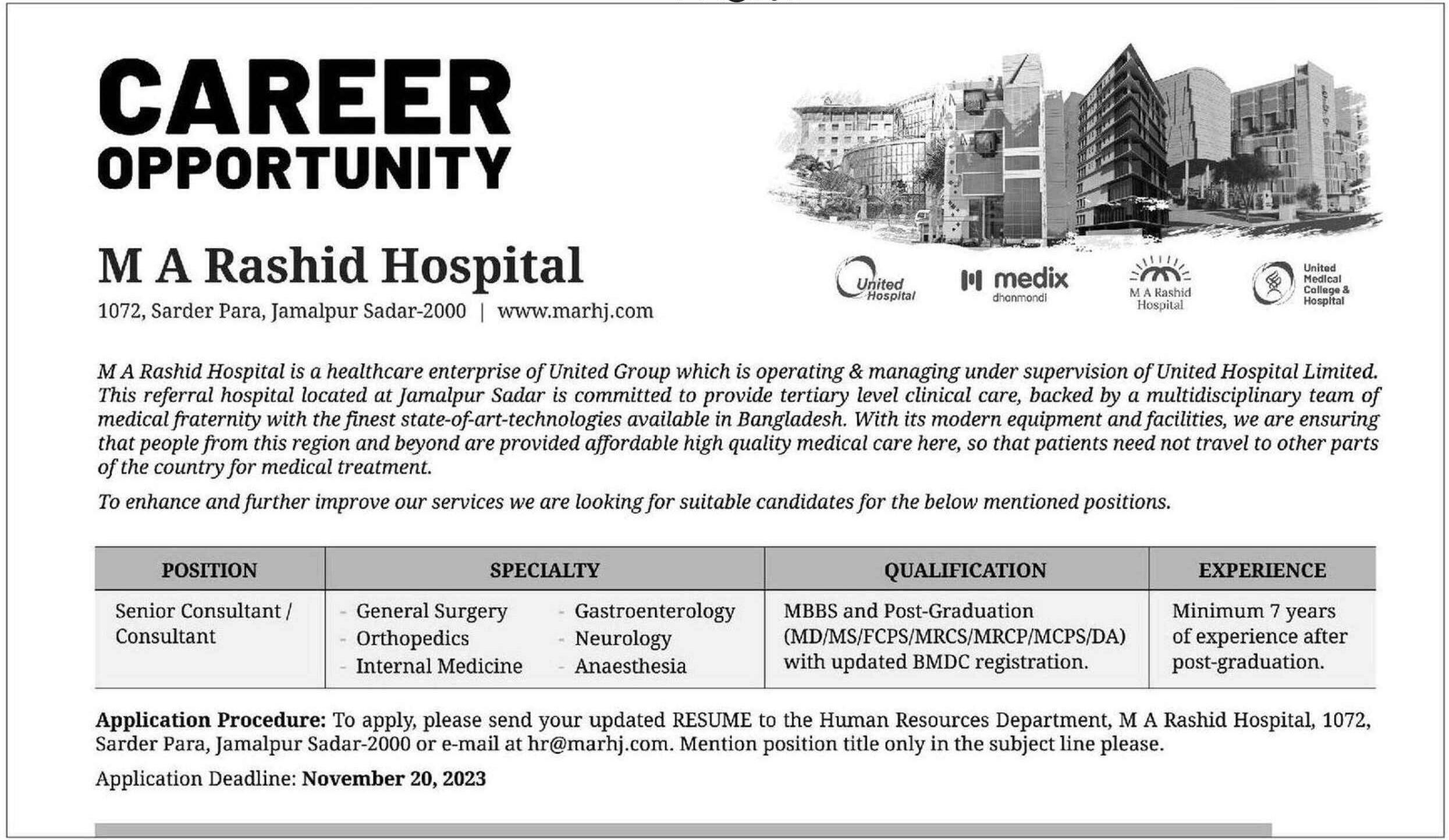 Job in M A Rashid Hospital