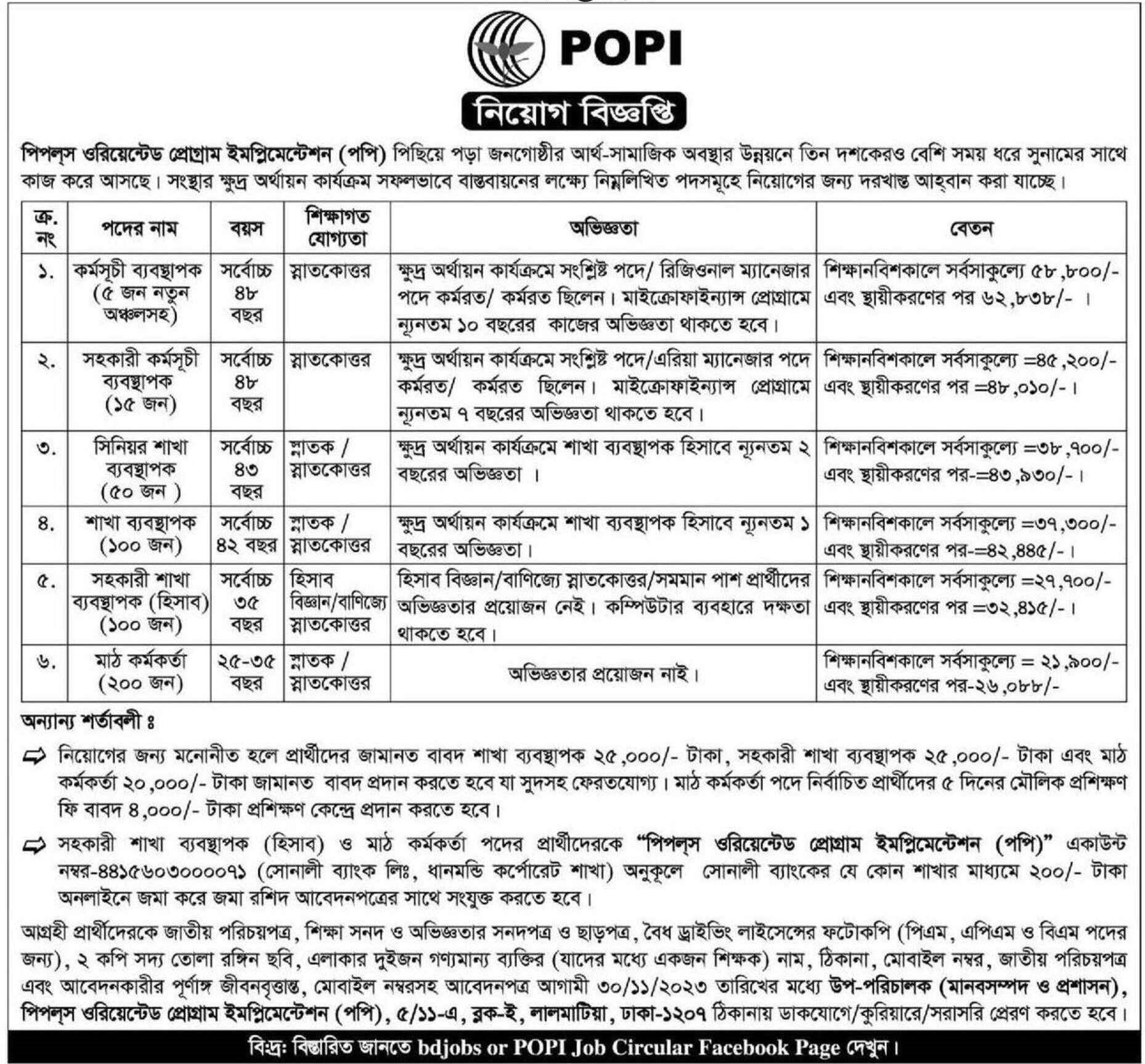 Job in NGO in Bangladesh in POPI