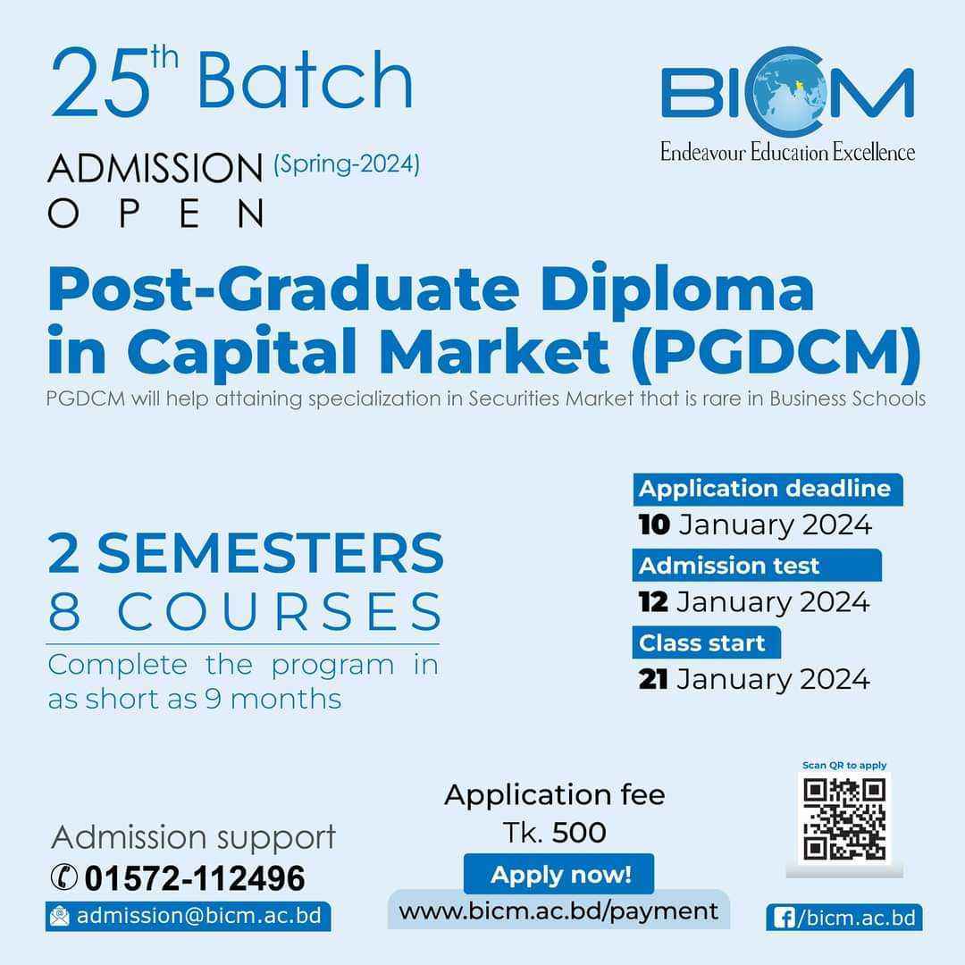 Post Graduate Diploma in Capital Market (PGDCM) at BICM