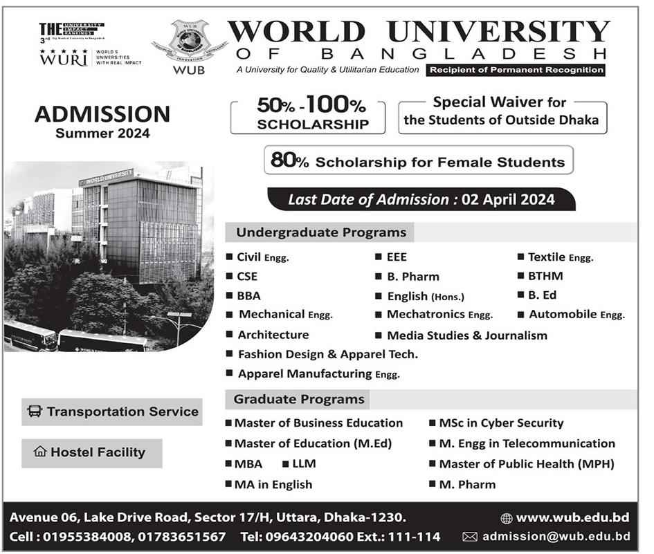 World University of Bangladesh Admission Circular