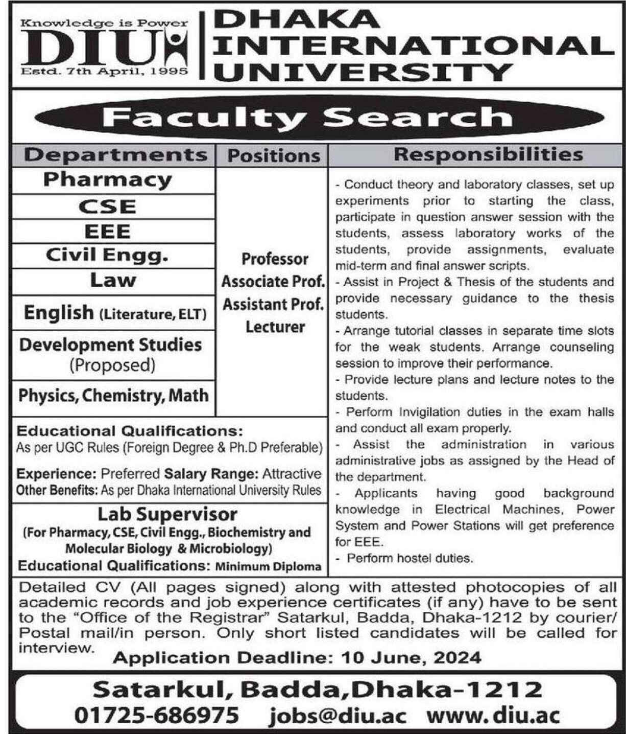 Dhaka International University Job Circular