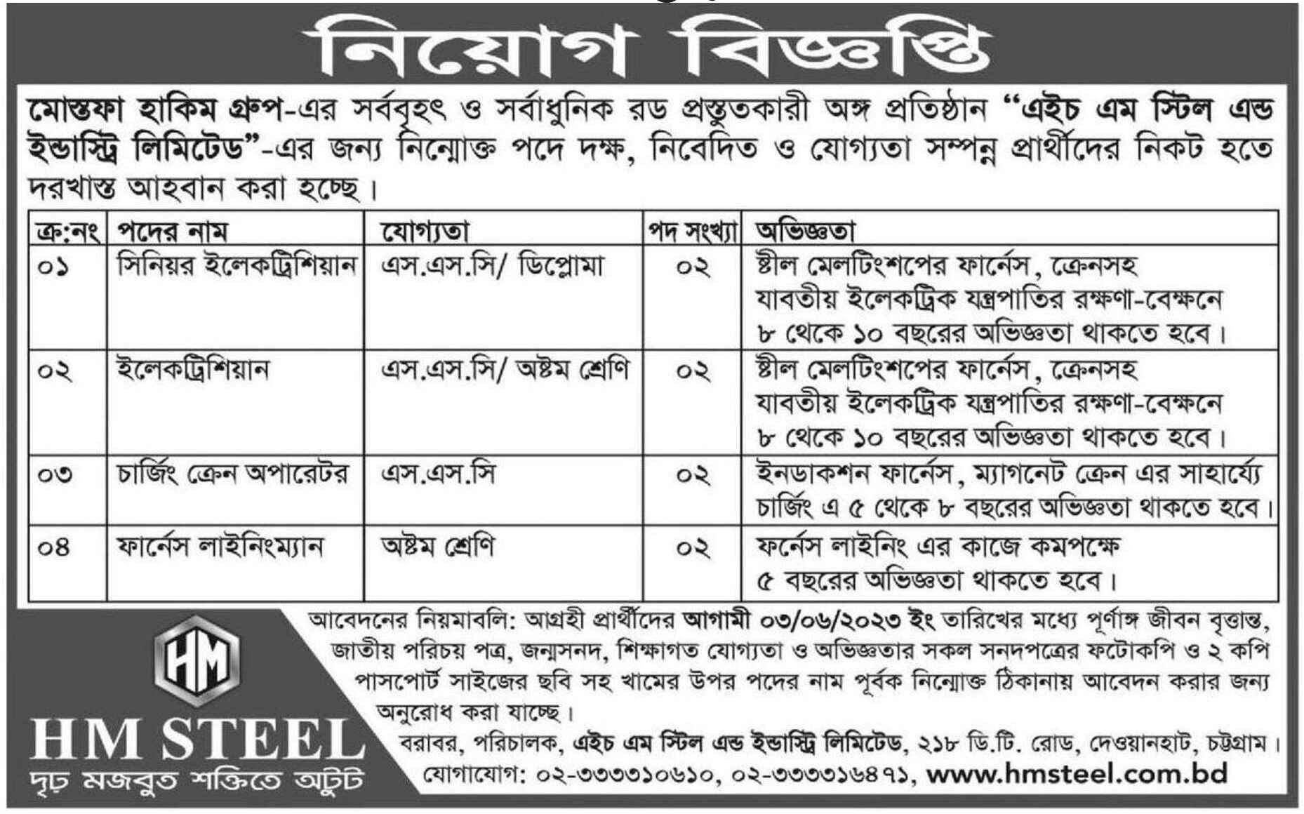 Job in Chittagong in HM Steel