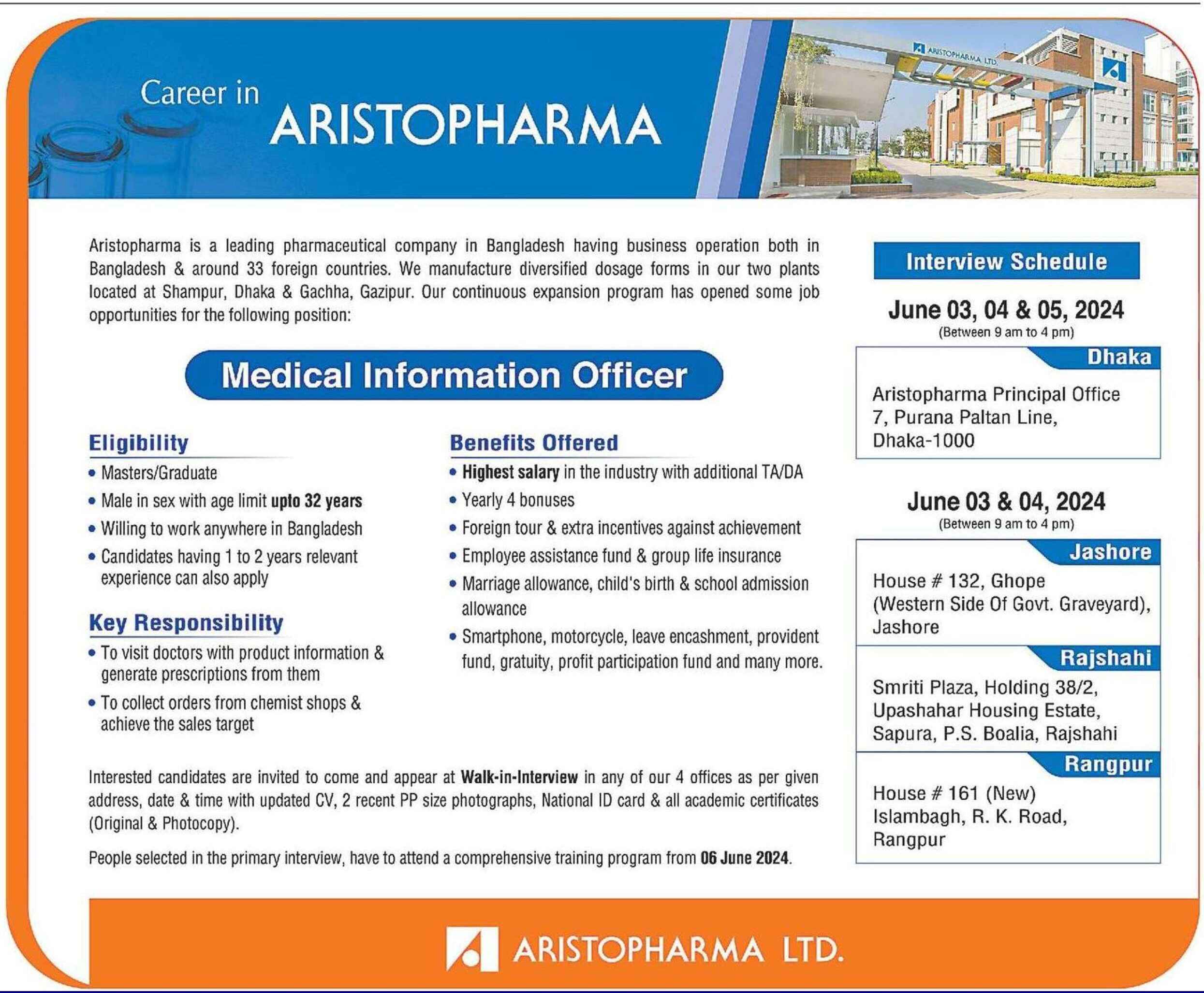 Pharma Job BD in Aristopharma