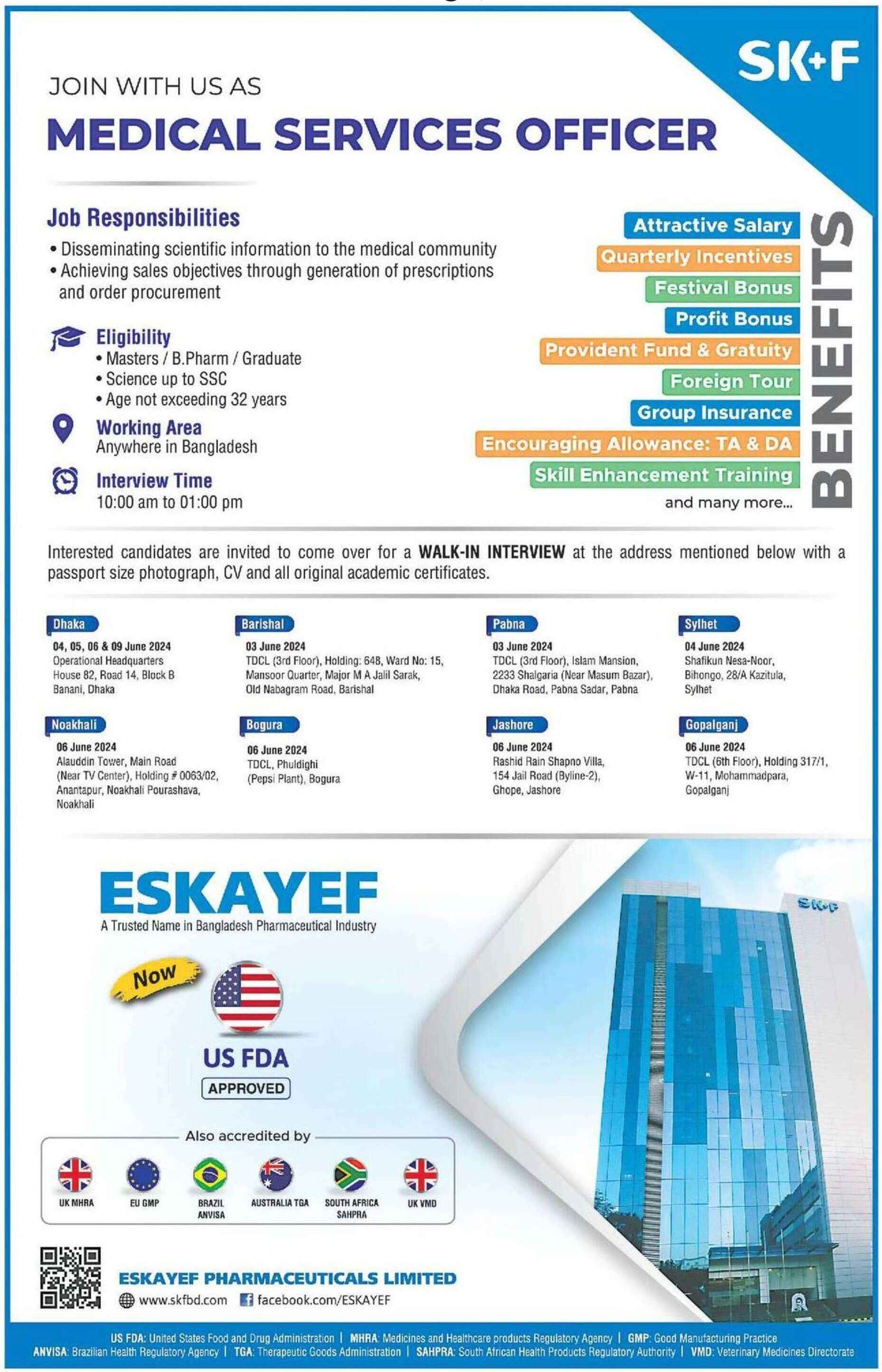 SKF Pharma job in Bangladesh