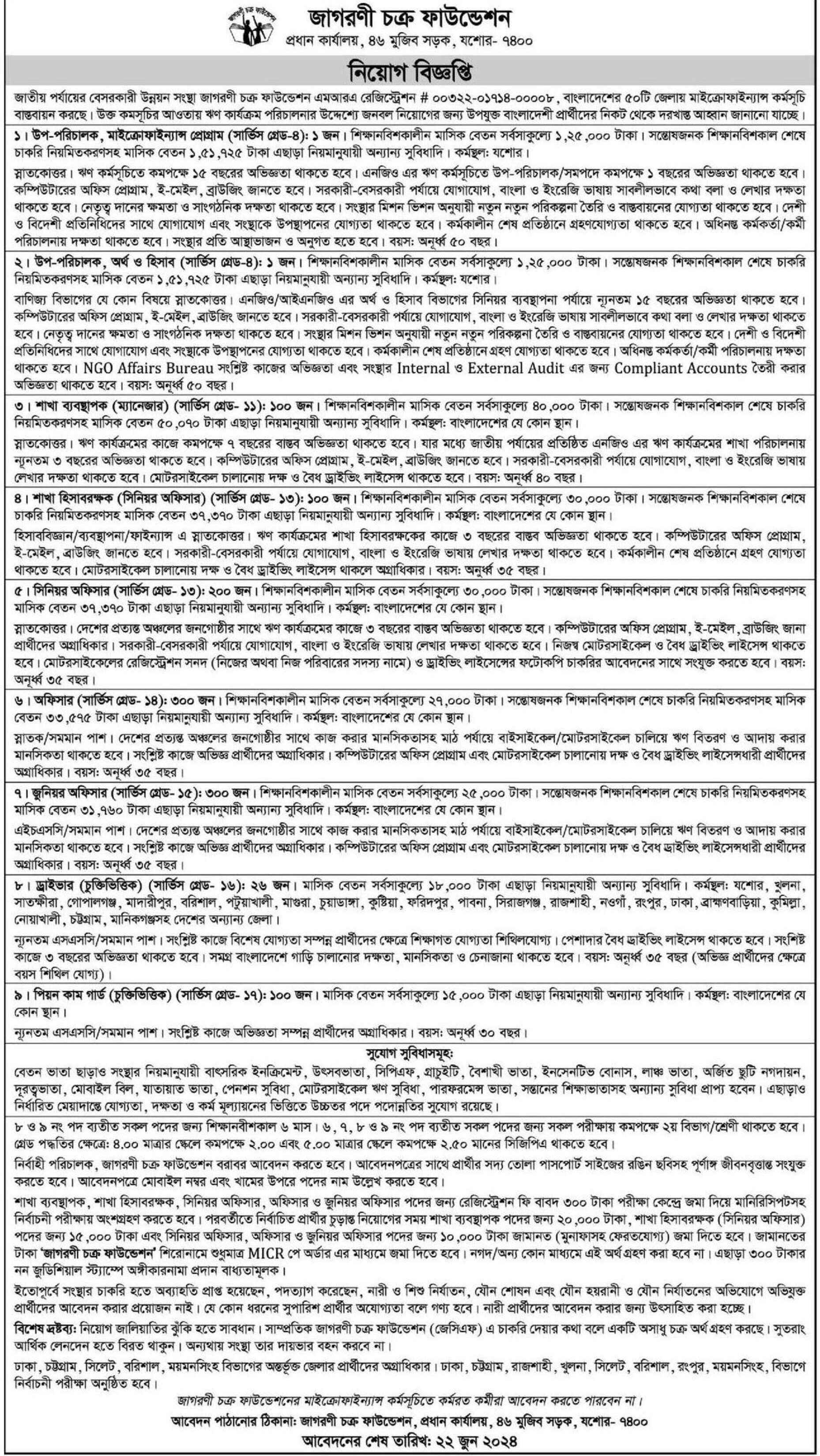 Jagorani Chakra Foundation Job Circular