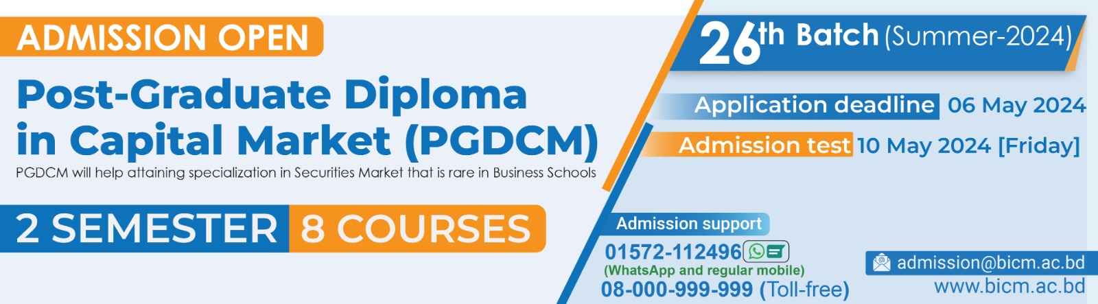 Post Graduate Diploma in Capital Market (PGDCM) at BICM