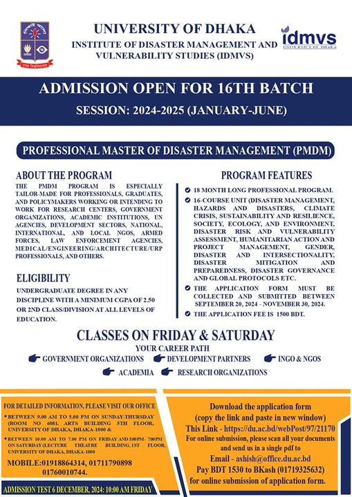 Admission on Masters in Disaster Management