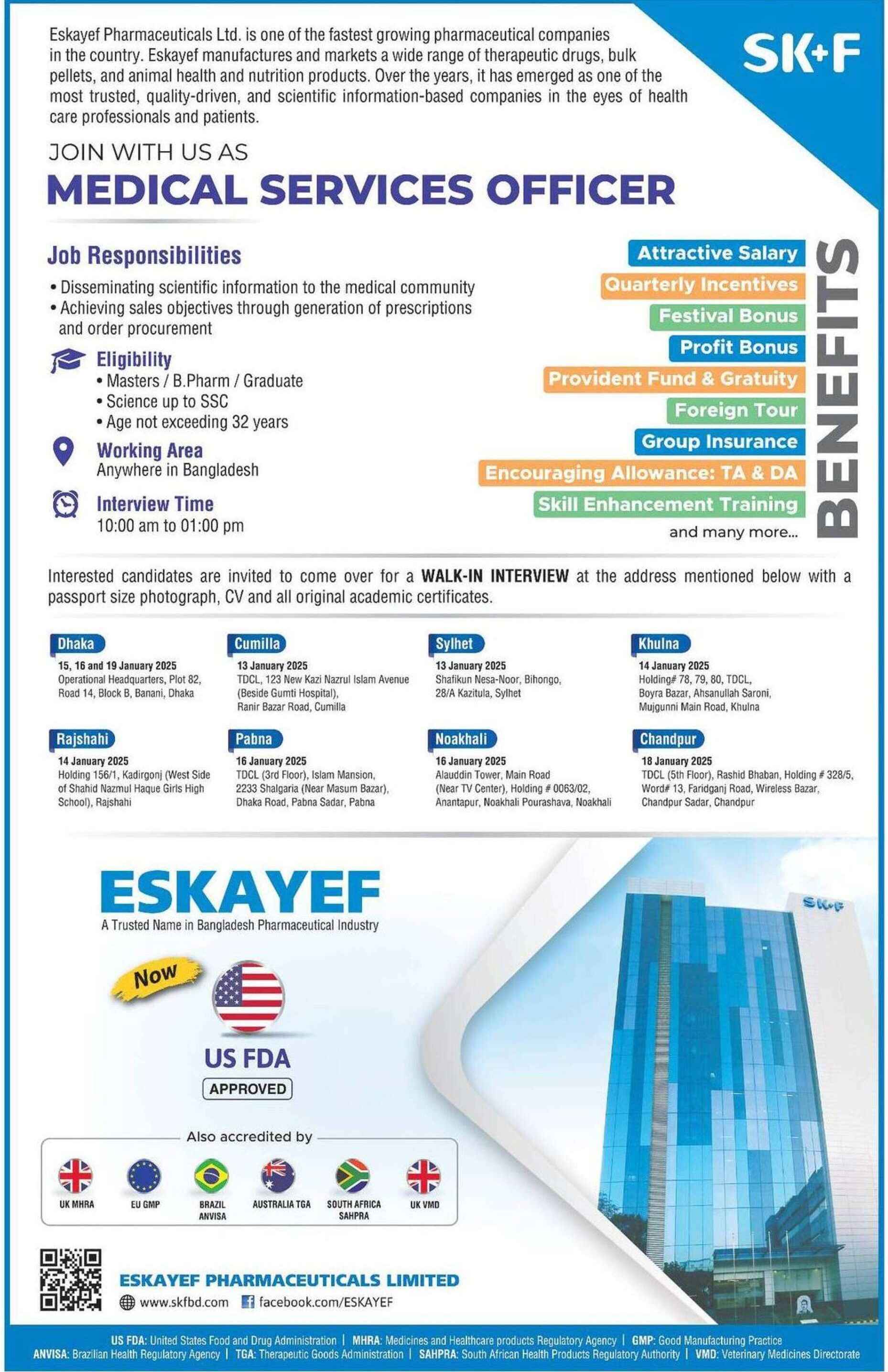 SKF Pharma job in Bangladesh