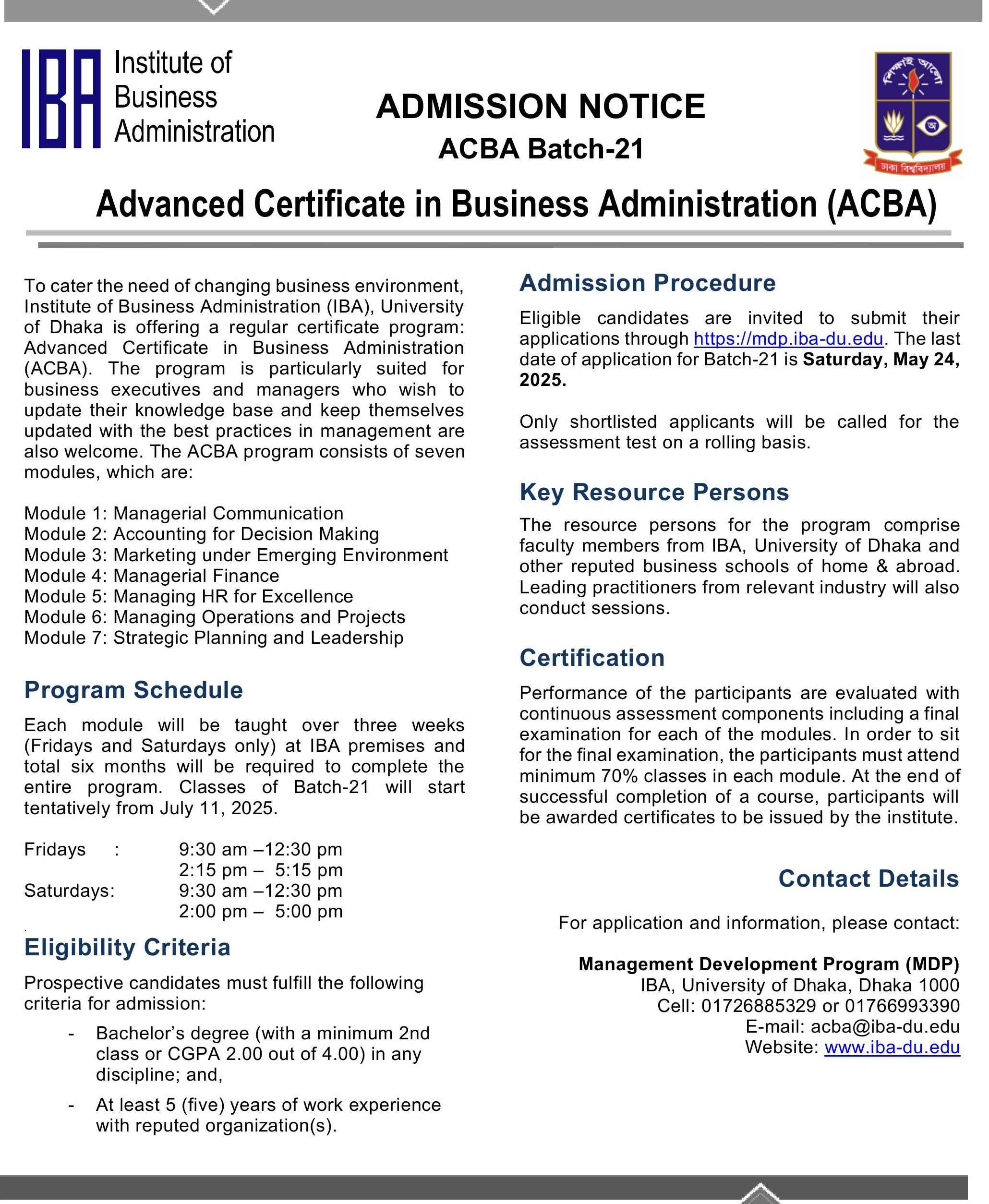 ACBA | IBA DU Courses