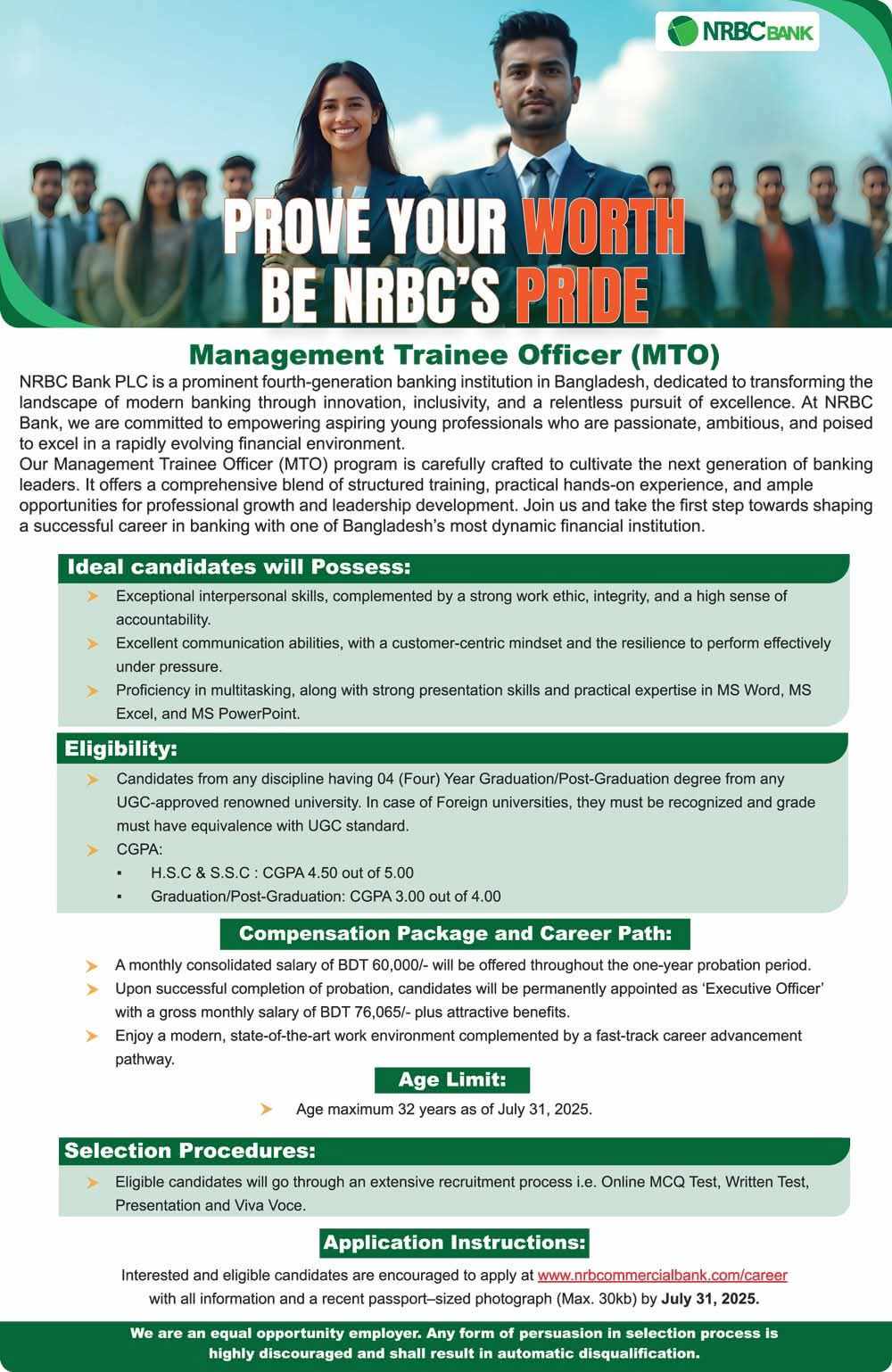 Bank Job in Bangladesh in NRBC Bank