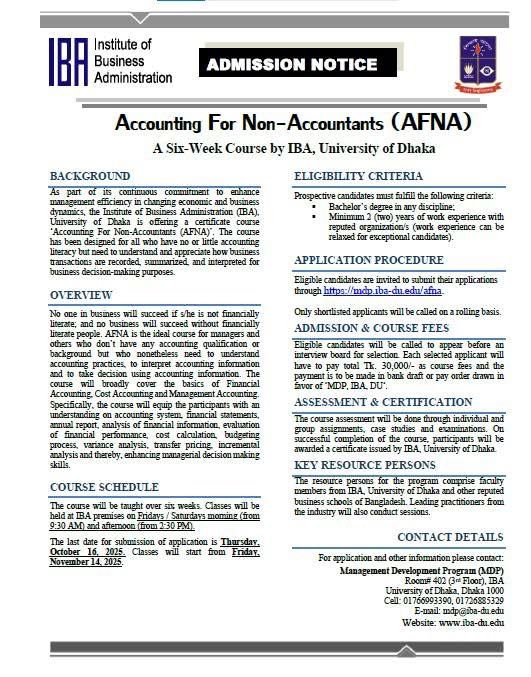 Accounting for Non-Accountants (AFNA) is one of the IBA DU Courses