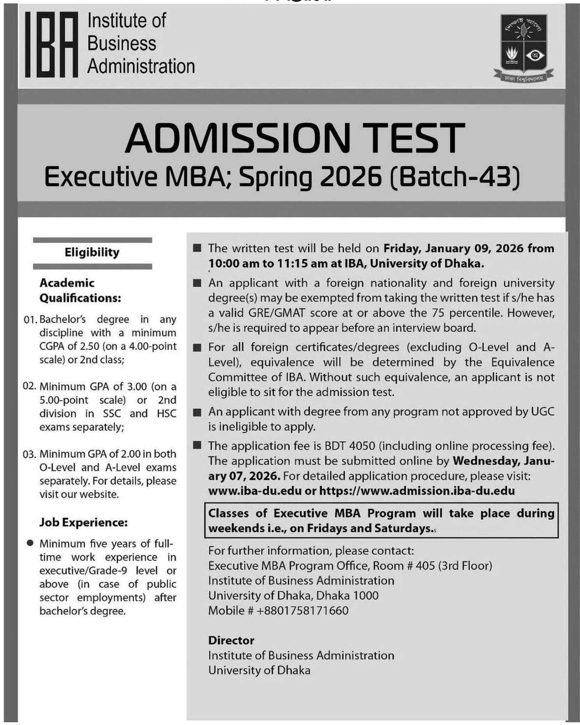 DU Evening MBA Admission Circular | DU Executive MBA Program
