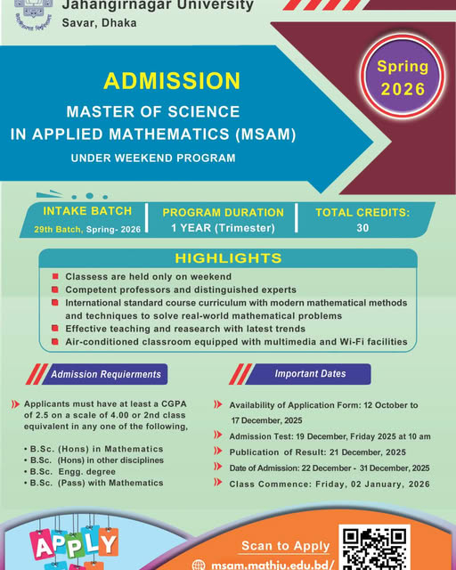 MSc in Mathematics in Jahangirnagar University