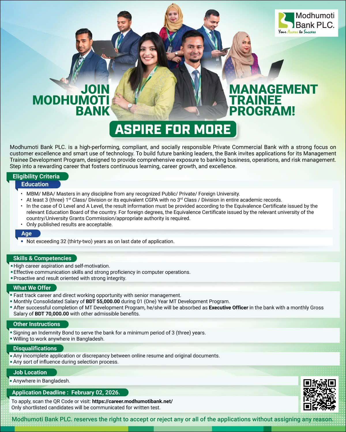Private Bank Job in Bangladesh for MT in Modhumoti Bank Limited