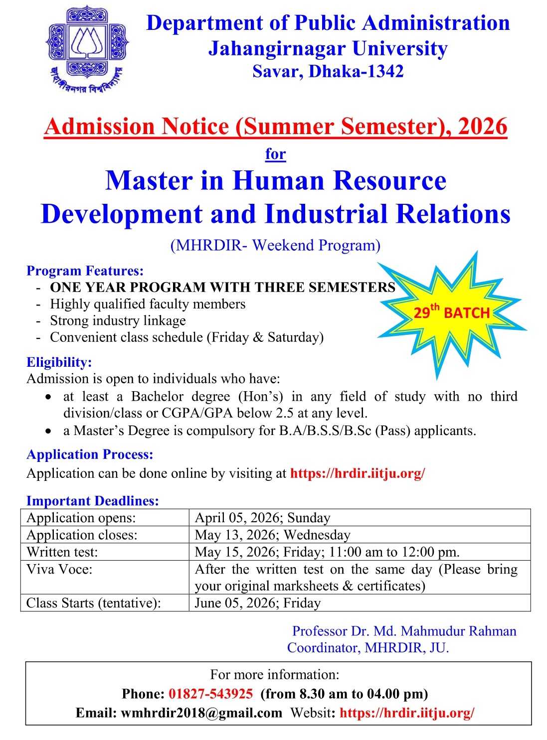 Masters in HRM in Bangladesh